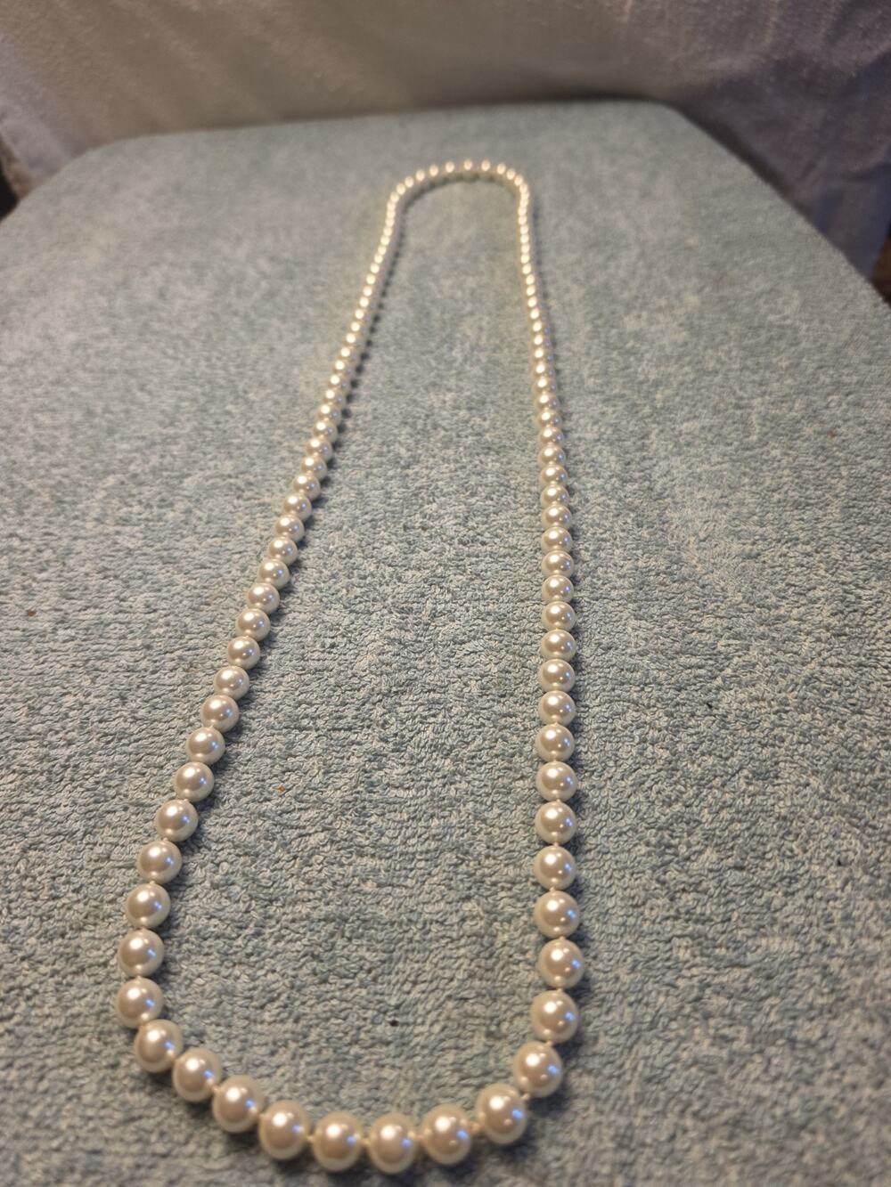 Vintage Faux Pearl Strand Necklace Cream White Beaded Costume Jewelry Long